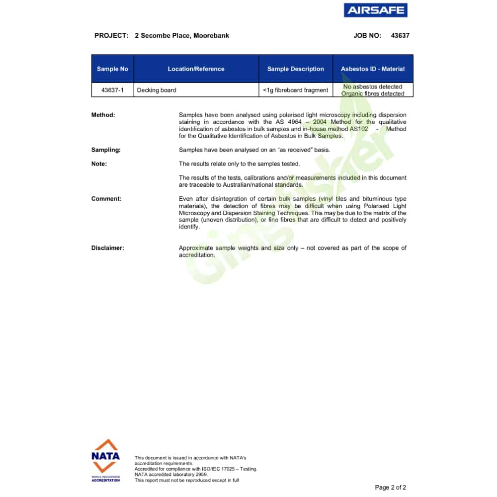 Gingfisher Asbestos-free certificate